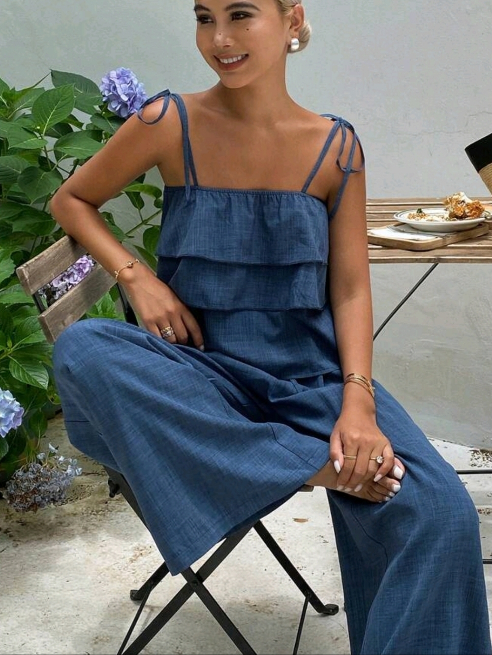 Sleeveless Ruffle Wide-Leg Jumpsuit in Denim Blue - Picture 5 of 6